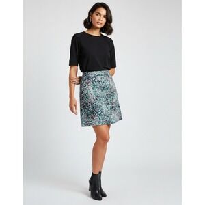 Chattawak‎ Silk Mini Skirt Womens 40 Pink Teal Abstract French Artsy Colorful